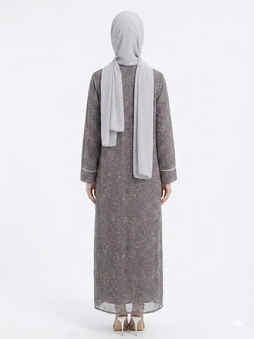 Rizqé Silver Grey Flora Sheer Kimono Elegant Abaya